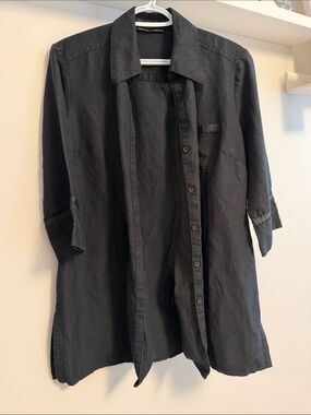 Tribal Black Button-Down Tunic Shirt